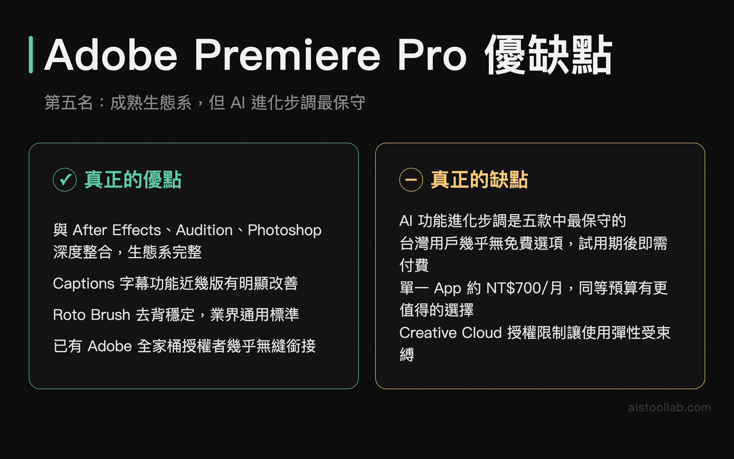 Adobe Premiere Pro 2026年AI功能優缺點評測：適合已用Adobe全家桶的創作者