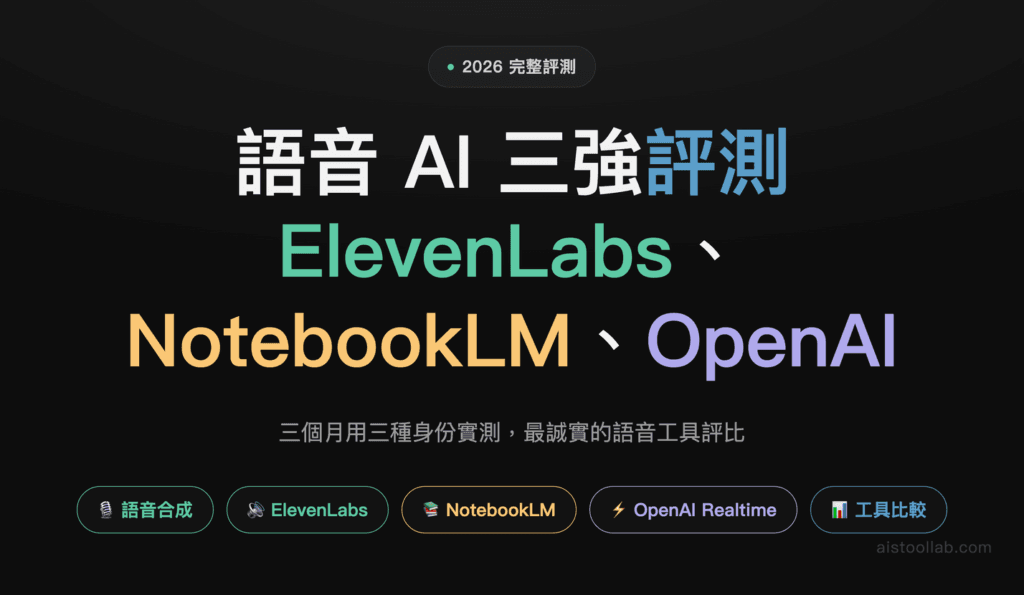 AI 語音生成 2026：ElevenLabs／NotebookLM 親自試用＋OpenAI Realtime 整理 — 封面