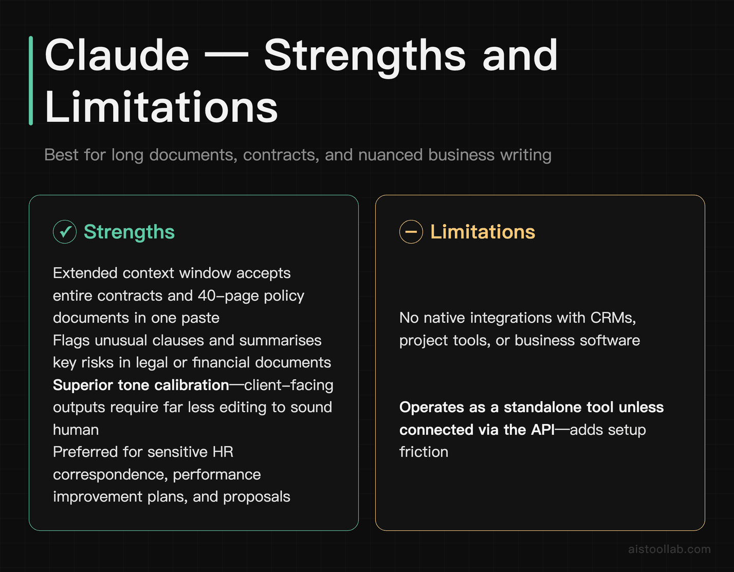 Claude AI pros and cons for small business contract review and nuanced document writing