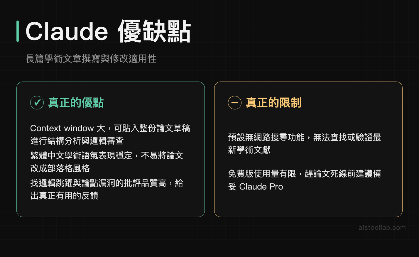 長篇學術寫作工具的優缺點:大上下文視窗與繁中語氣優勢對比無網路搜尋的限制
