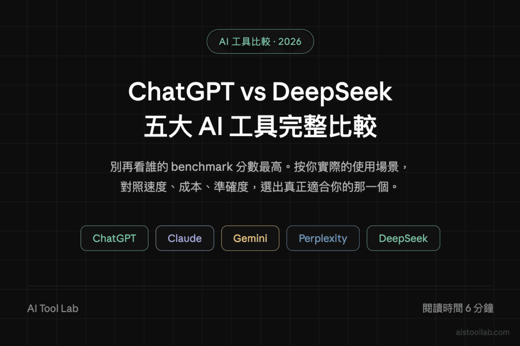 2026年AI工具實戰應用指南：從ChatGPT到DeepSeek，不同場景怎麼選才對？ — 封面設計卡