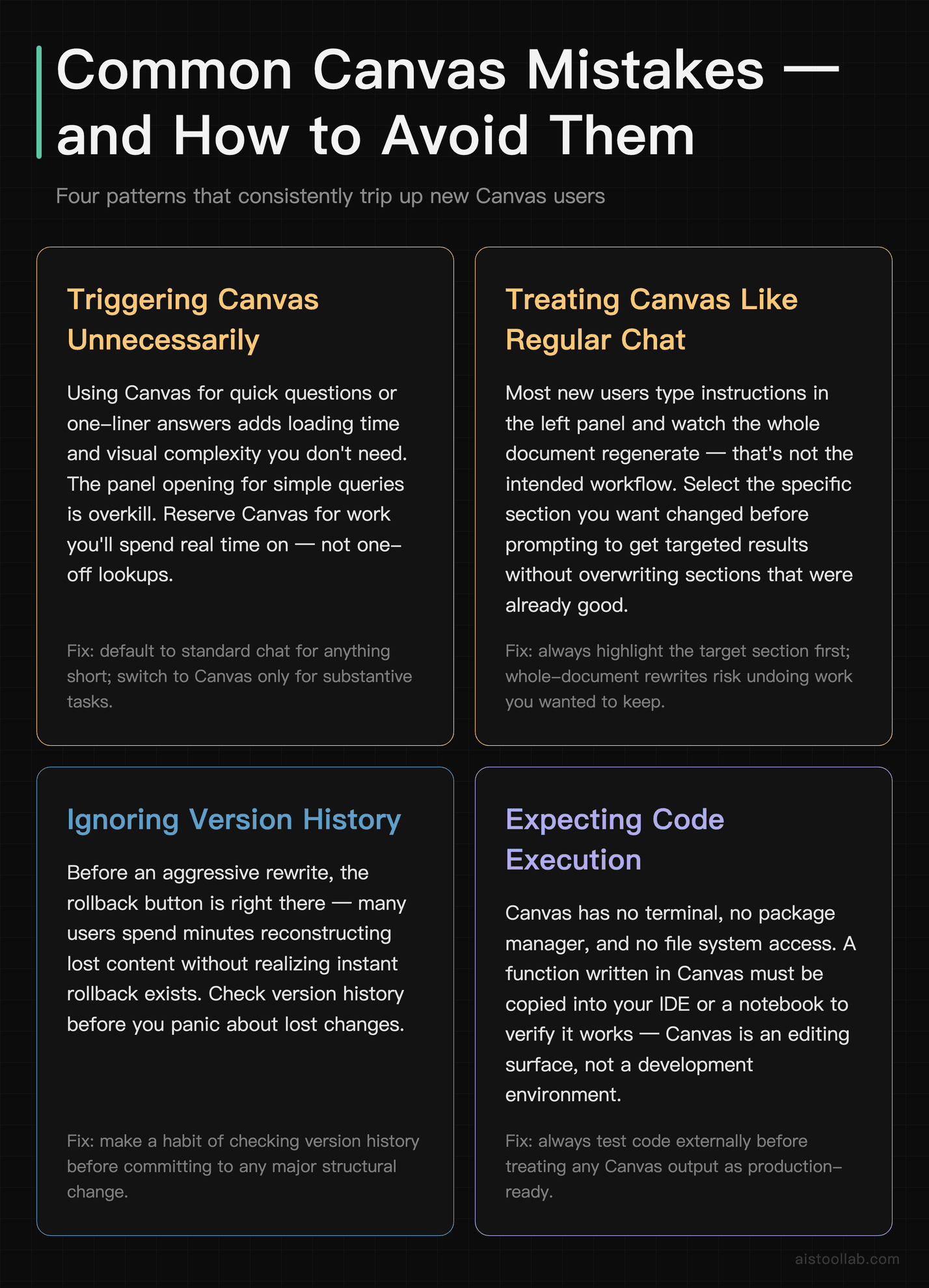 Four common mistakes developers make when using OpenAI Canvas and how to correct each one