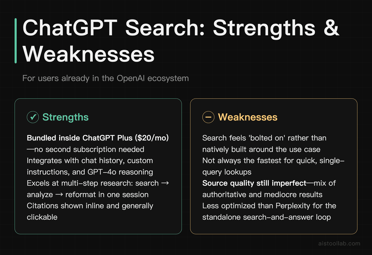 ChatGPT Search pros and cons compared to Perplexity AI for OpenAI ecosystem users in 2026