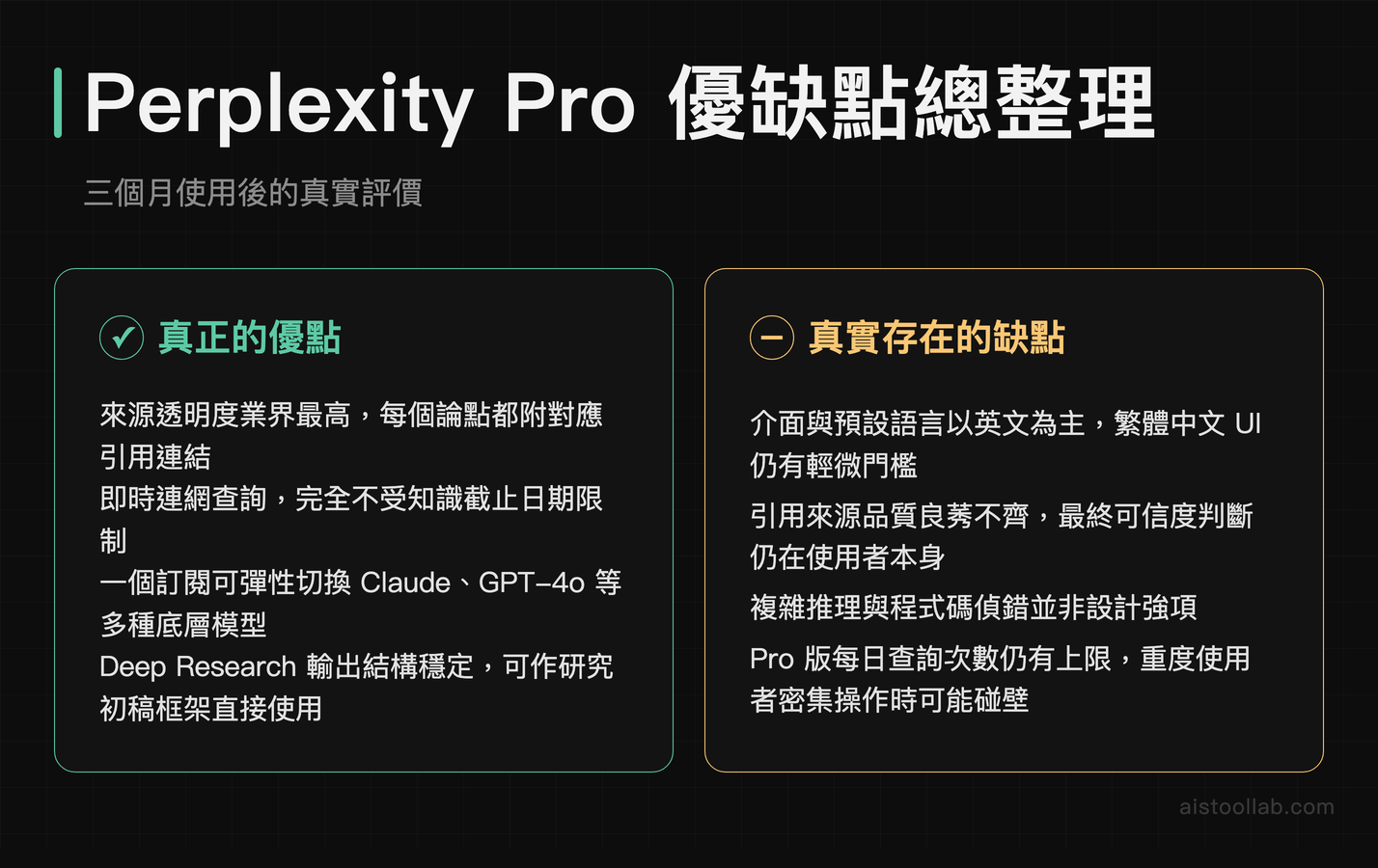 Perplexity Pro 優缺點分析：來源透明與即時性為核心優勢，中文介面與來源品質為主要限制