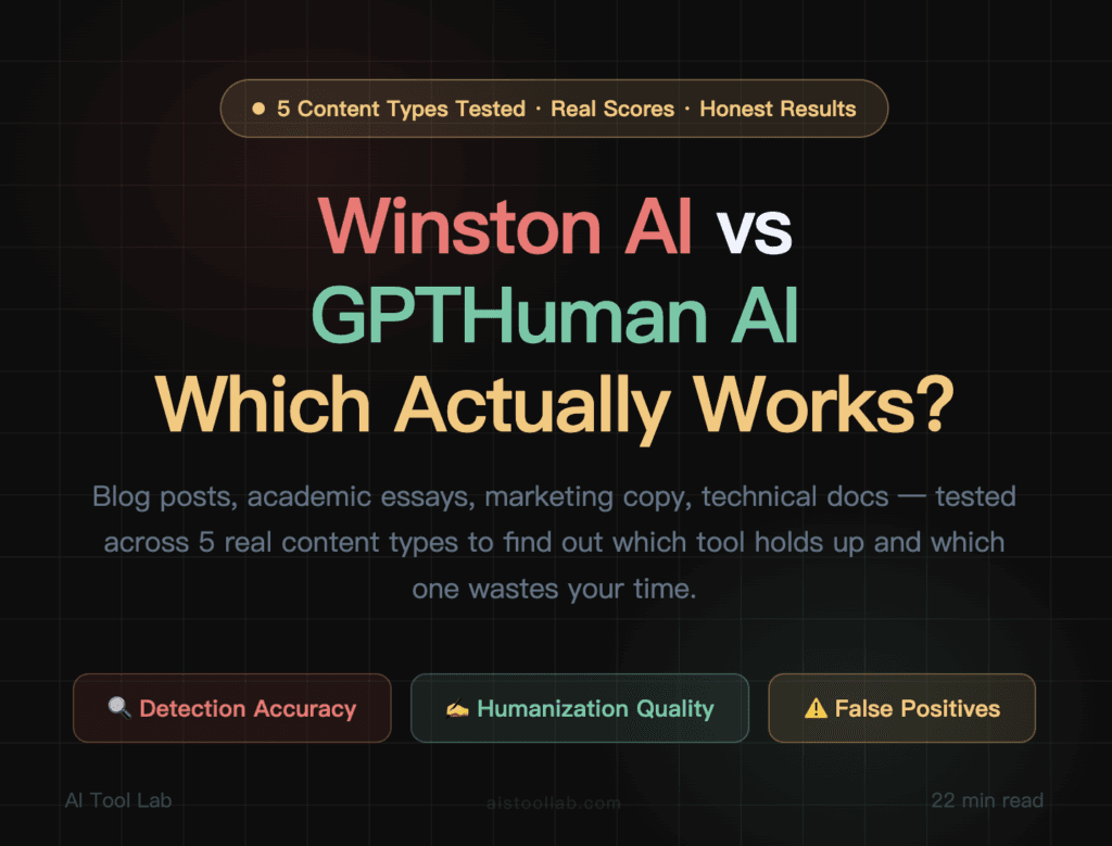 Winston AI vs GPTHuman AI: Which AI Detection Tool Actually Works in 2026? — cover design card