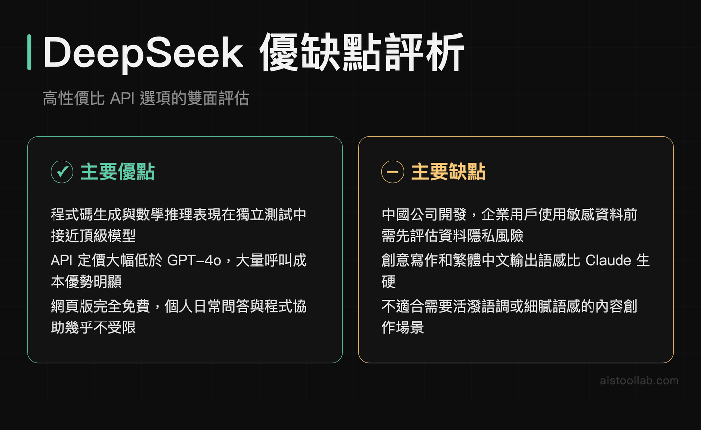 DeepSeek 優缺點：低成本 API 優勢與資料隱私風險的取捨分析