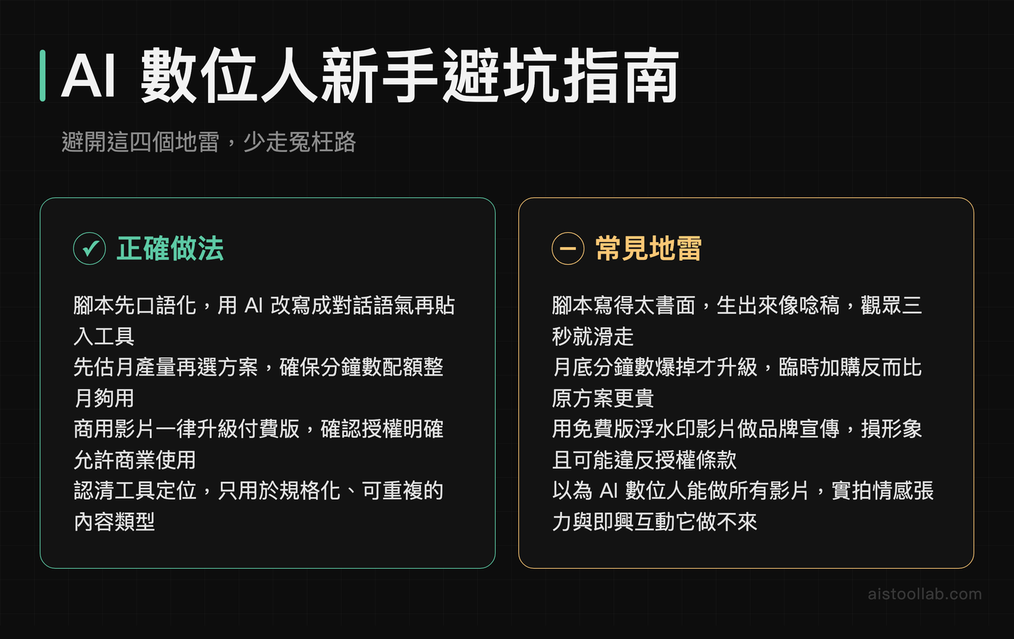 AI 數位人工具新手常見錯誤地雷與正確使用方式對照