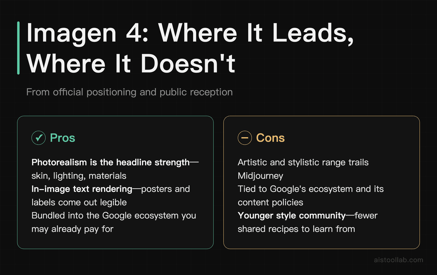 Imagen 4 strengths in photorealism and text rendering versus its limits