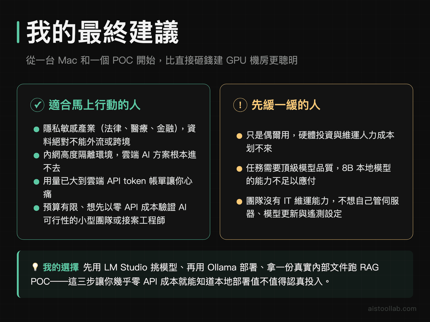 本地開源大模型部署最終建議：適合立即行動者與應先等待者的決策指南