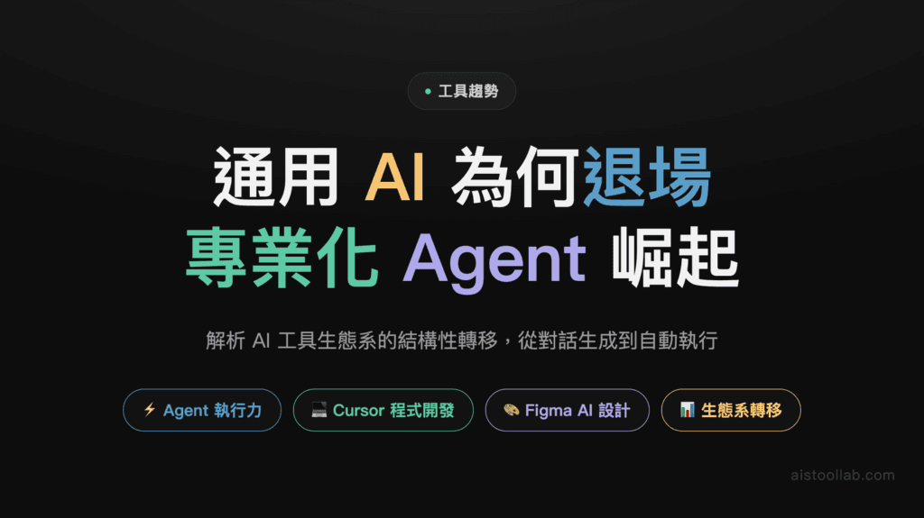 2026年AI工具專業化時代：為什麼通用型工具退場，專業化Agent工具成主流？ 封面