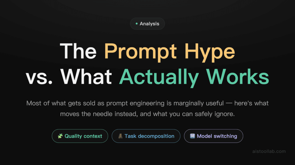 Why Prompt Engineering Is Overhyped (And What Actually Improves AI Output) — cover design card