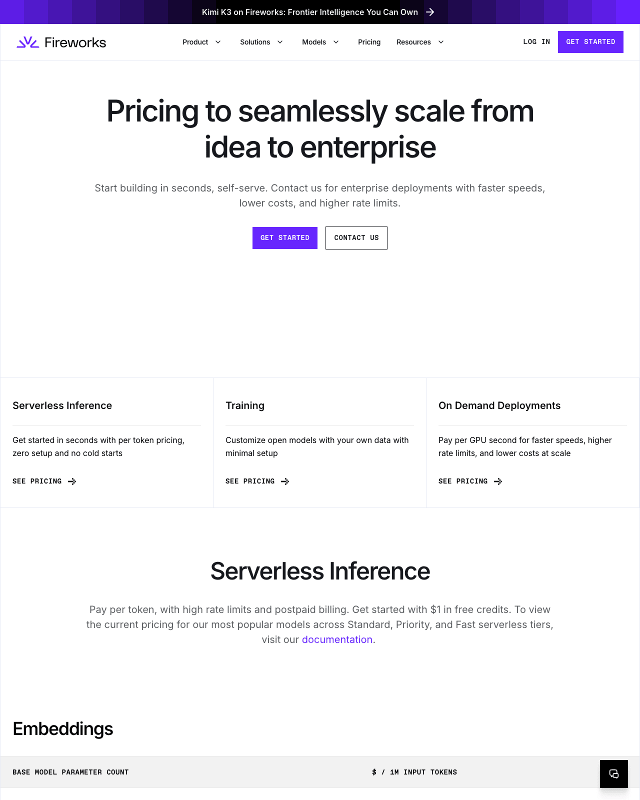 Official pricing page screenshot showing the published rates
